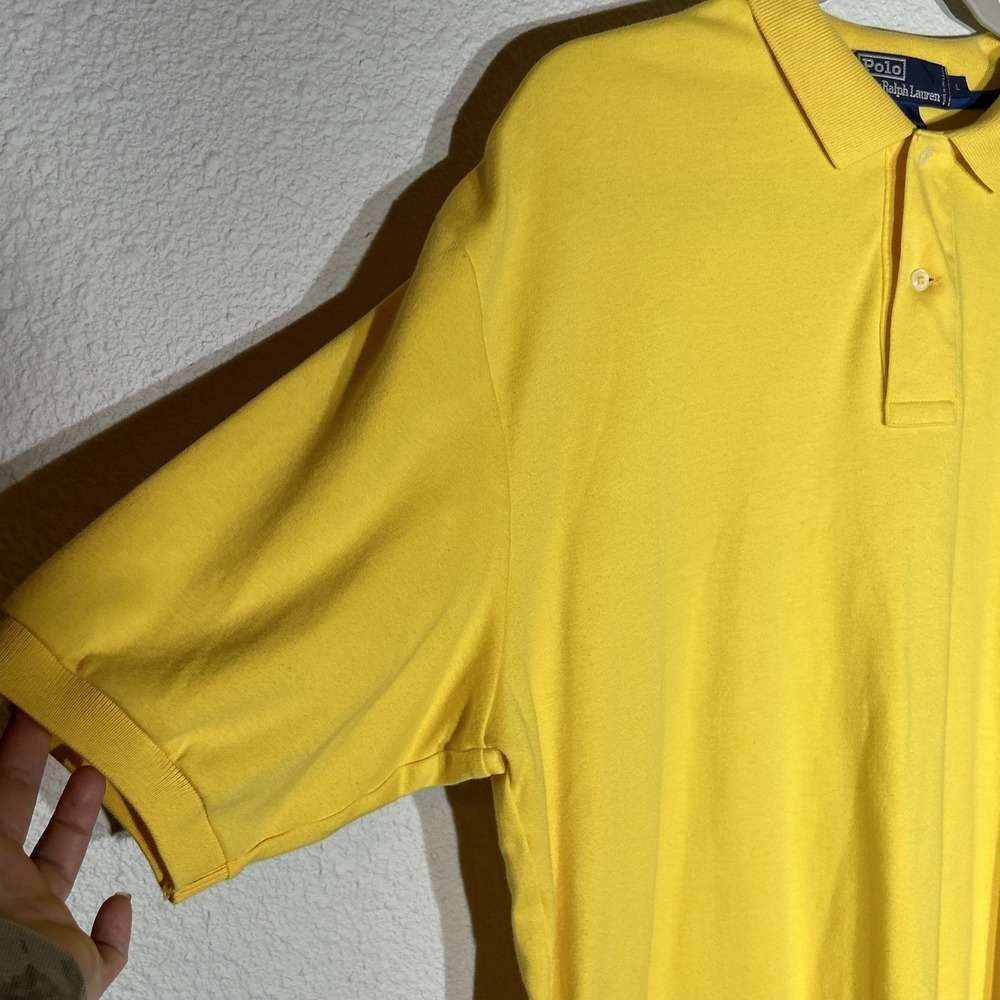 Polo By Ralph Lauren 100% Cotton Polo Shirt Size Large Yellow With Blue Pony - Picture 5 of 7